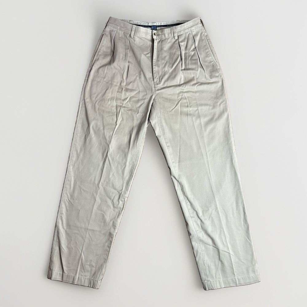 Vintage Polo Ralph Lauren Andrew Pants Mens 34x32 Khaki Chino Preppy Pleated